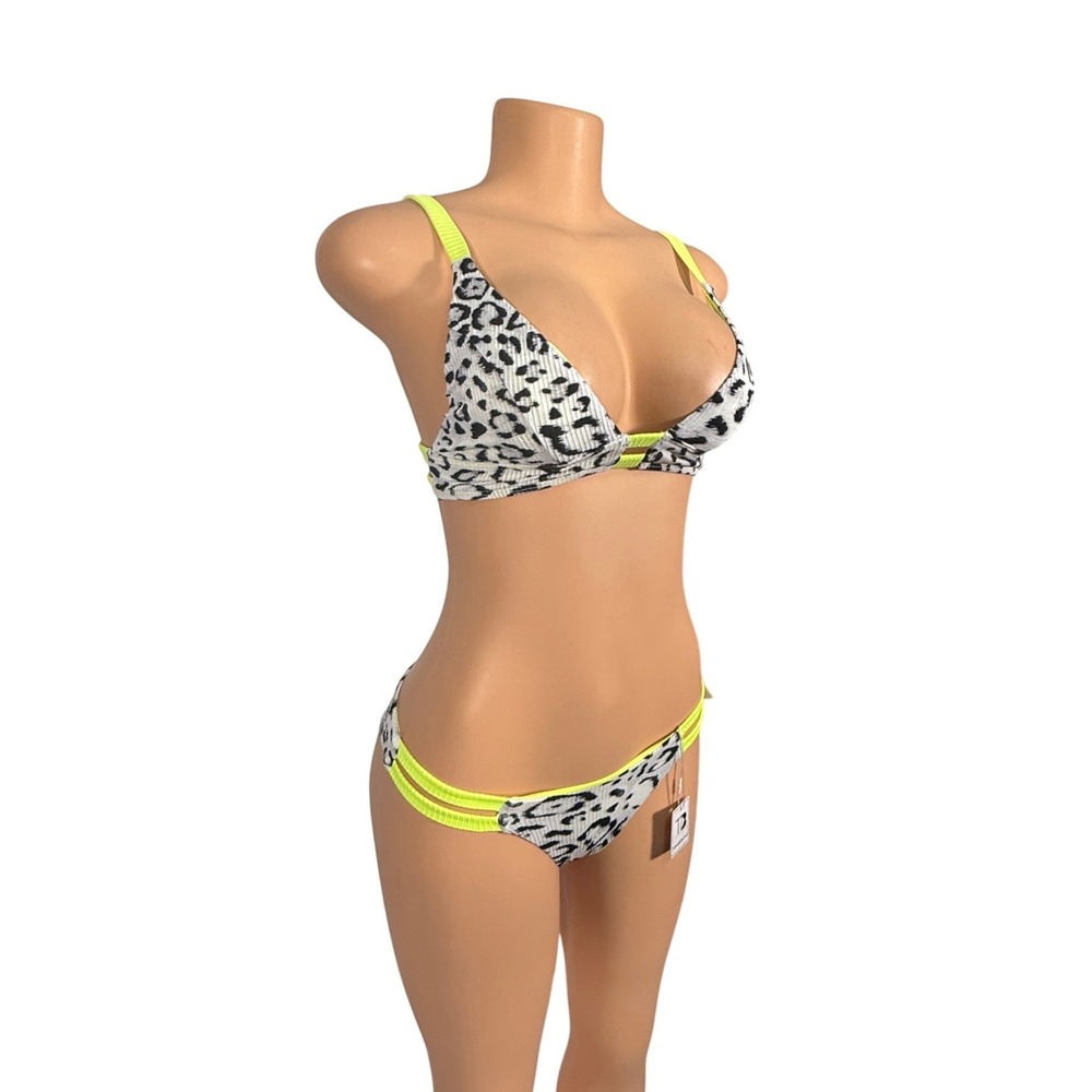 TiniBikini Bikini Set Womens XS Neon Yellow Leopard New With Defect 2pc Ribbed